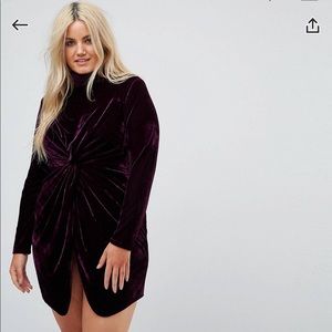Plus long sleeve mini dress high neck in velvet